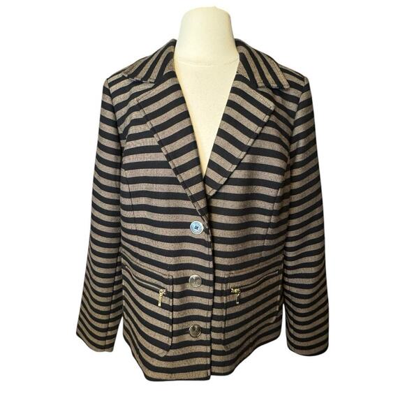 Isaac Mizrahi Live Women’s Size 18W Striped Blazer Zipper Pockets Neutral - Picture 1 of 6
